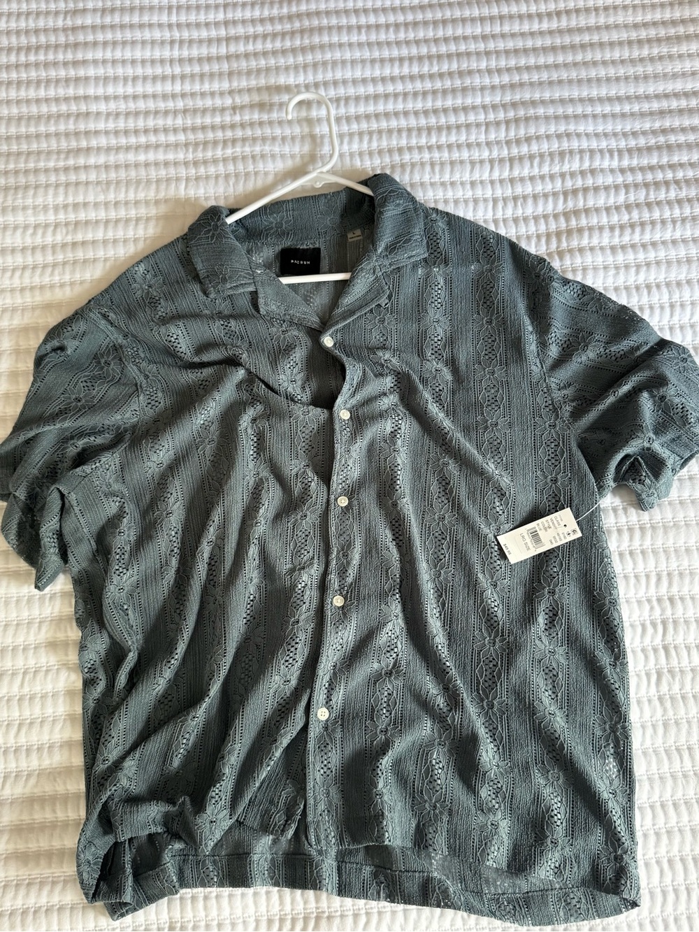 PacSun Men's Short-Sleeve Button-Up Shirt in Slate Green